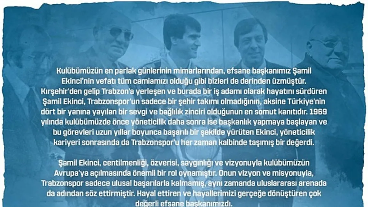 Şenol Güneş’ten Şamil Ekinci için taziye mesajı